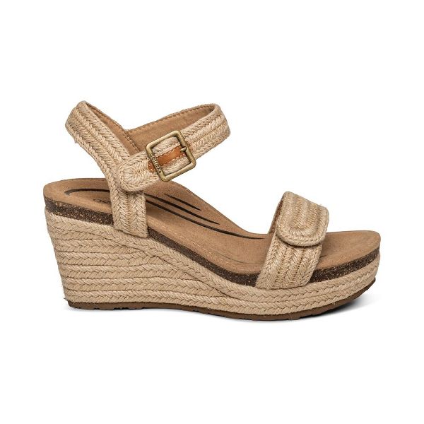 Aetrex Women's Sydney Quarter Strap Espadrille Wedge Sandals Natural Sandals UK 7458-463
